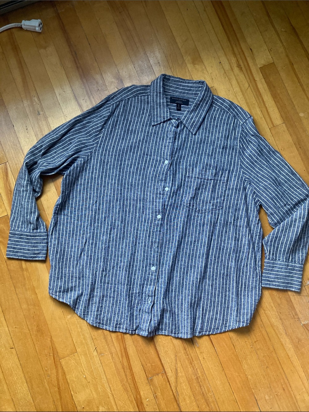 Banana Republic Navy and Cream Vertical Stripe Button-Down Shirt